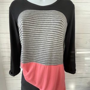 Maurices Black, Gray Striped and Corral. Colored 3/4 Sleeve T-Shirt.